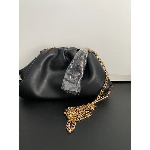 Understated LEATHER Black Formal Handbag Shoulder Chain - Picture 1 of 9